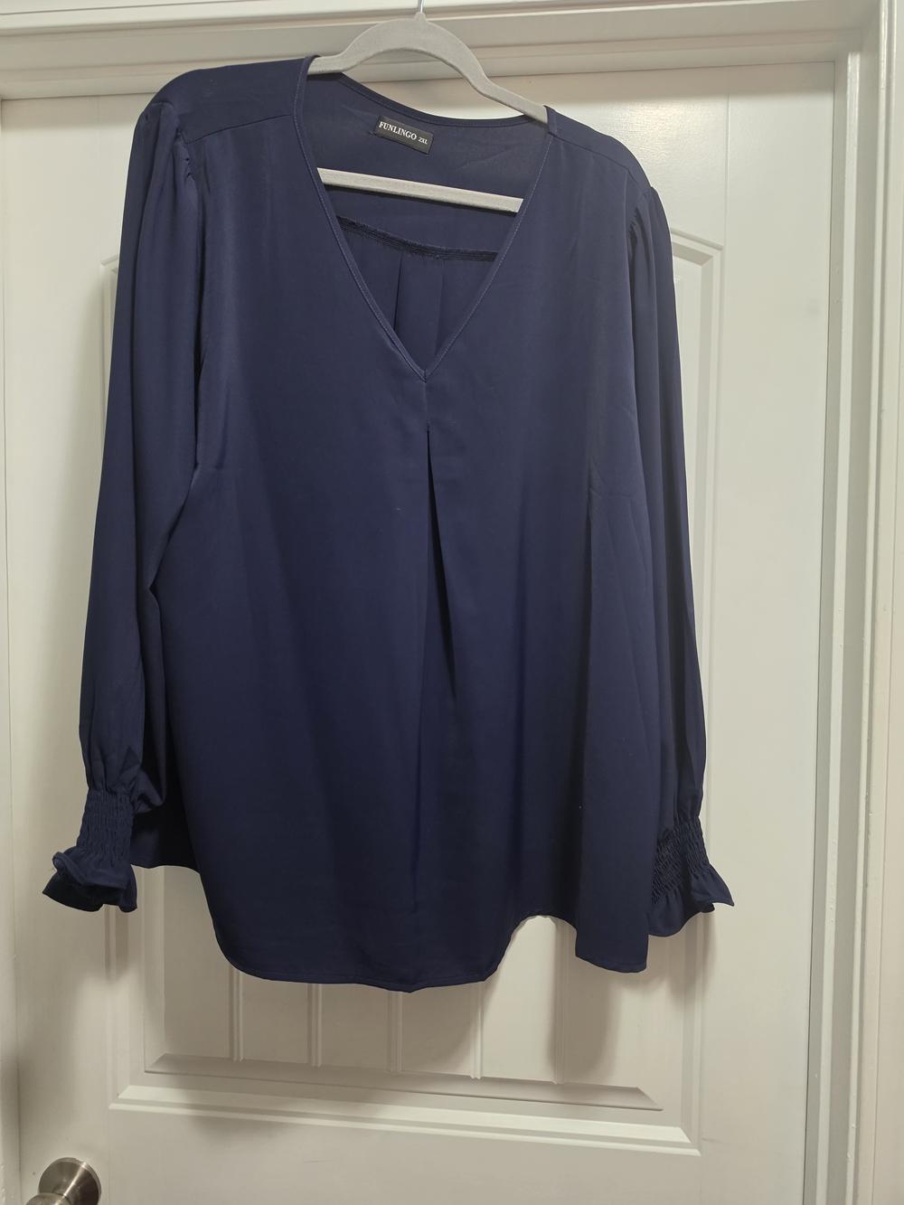 Navy V-Neck Long Sleeve Blouse